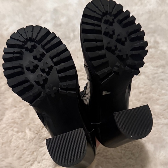 Black Lace-Up Women's Boots shiny black legion Jeffrey Campbell 7 heeled tall - Picture 8 of 13